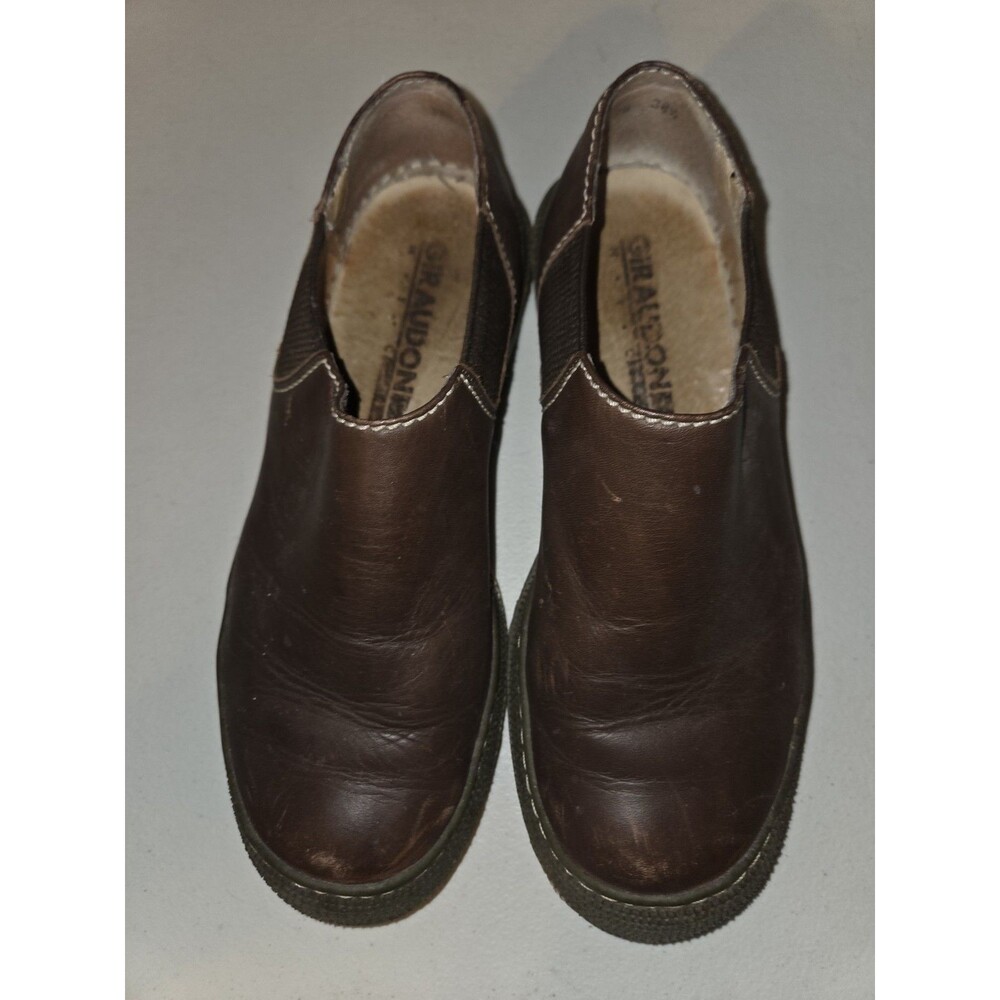Vintage Giraudon NYC Dark Brown Leather Slip On Loafers Clogs Made In...